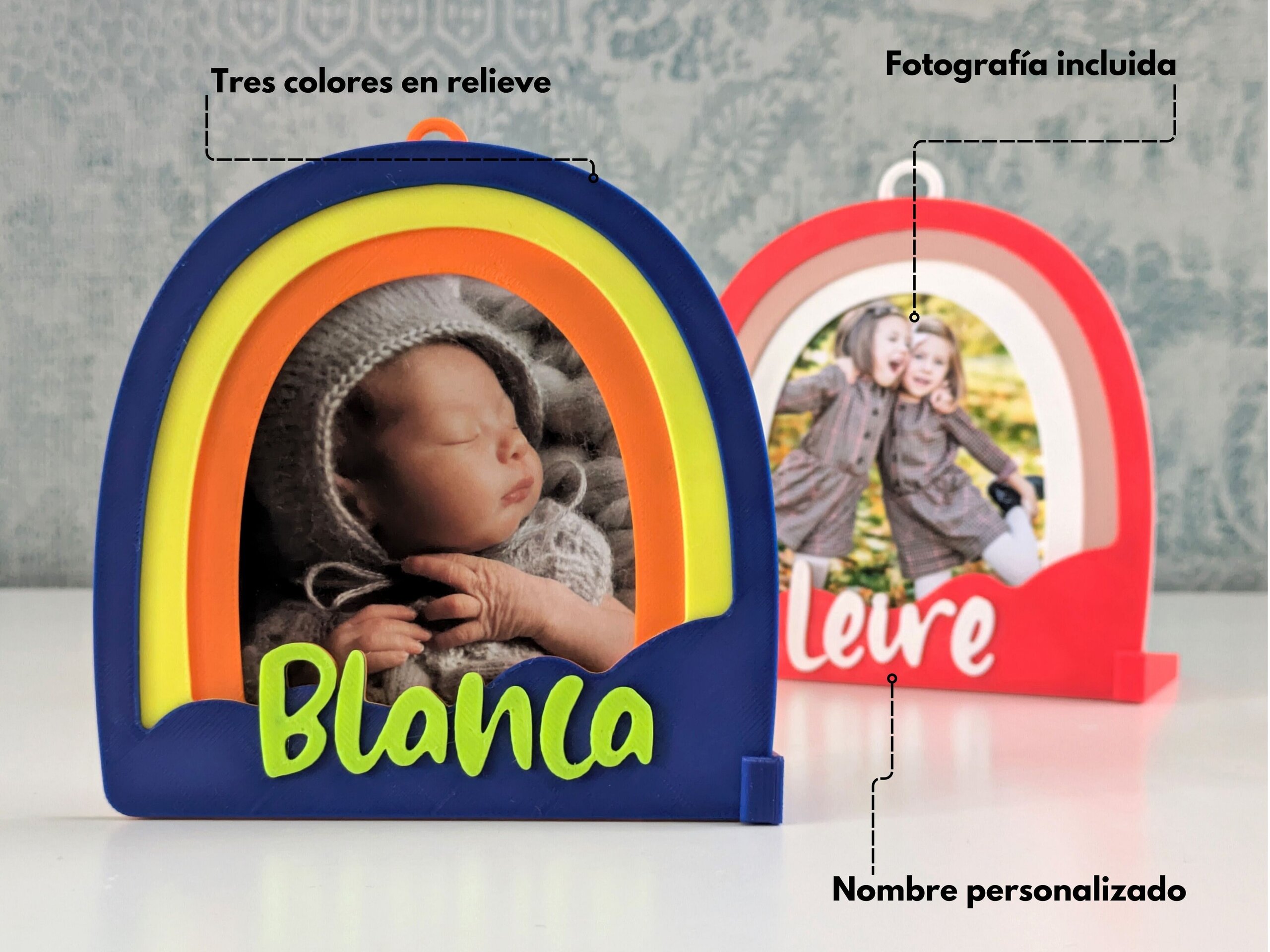 Portafotos Infantil Personalizado Arcoíris con Nombre y Foto Incluida - 2